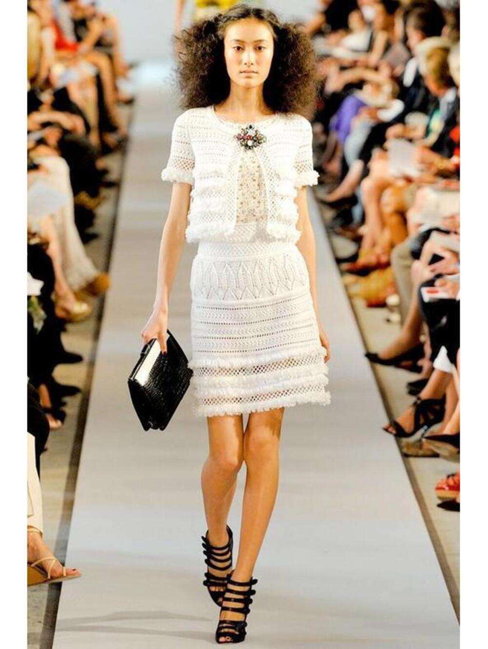 Oscar de la Renta White  Crochet Skirt  Sz:M Retail $1,890 NEW